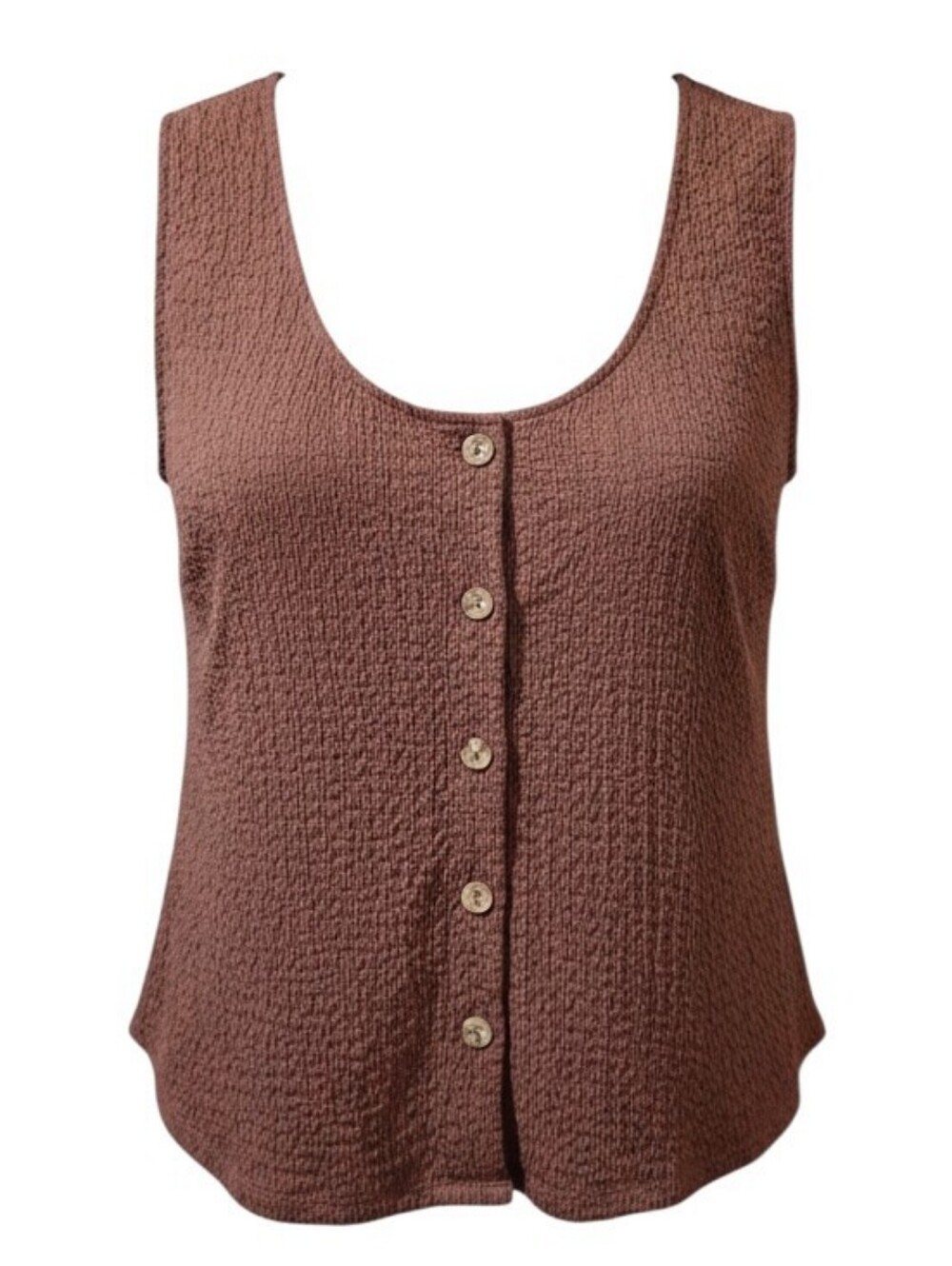 A NEW DAY Textured Button-Front Scoop Tank Top - Brown